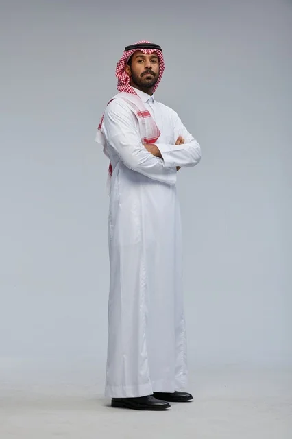 Saudi Man in Traditional Thobe and Shemagh Studio Portrait