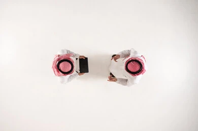 Top View Saudi Businessmen with Tablet White Background