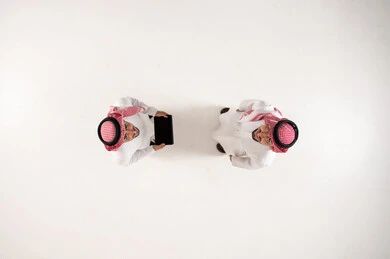 Two Saudi Businessmen Overhead on White Background