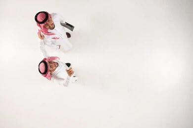 Saudi Businessmen in Traditional Attire Top View