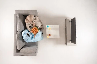 Saudi Women Eating Pizza Overhead View