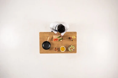 Chef Preparing Fresh Vegetables on Table Top View