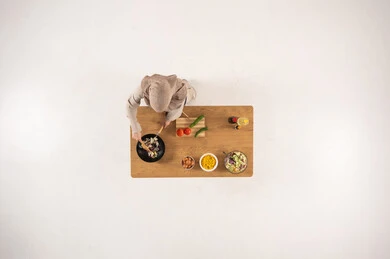 Muslim Woman Cooking Healthy Meal Top View Muslim Woman Cooking Healthy Meal Top View