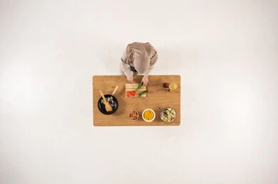 Arab Woman Hijab Cooking Top View White Background