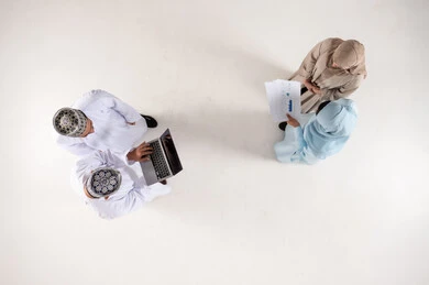 Omani Business Professionals Working on White Background