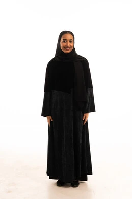 Saudi Woman in Black Abaya on White Background