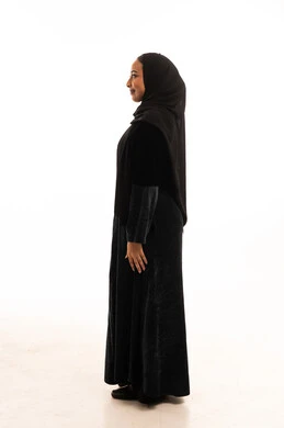 Saudi Woman in Black Abaya Profile on White Background
