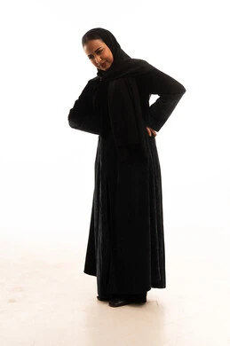 Saudi Woman in Black Abaya on White Background