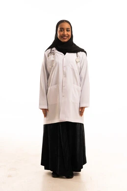 Saudi Female Doctor in White Lab Coat with Stethoscope