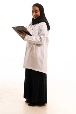 Saudi Female Doctor with Lab Coat and Clipboard