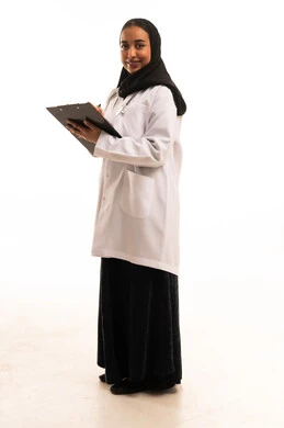 Saudi Female Doctor in Lab Coat with Clipboard