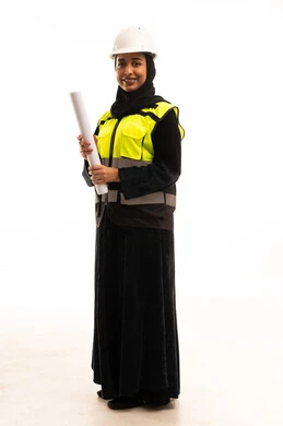 Saudi Female Engineer in Abaya Wearing Safety Gear