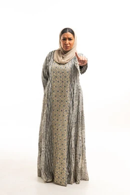 Saudi Woman in Jalabiya Pointing Finger Authoritatively