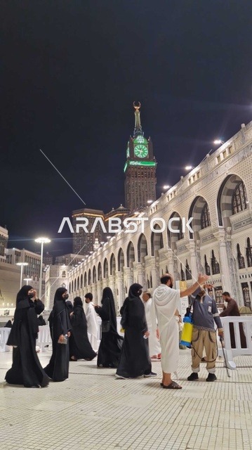 Makkah Great Mosque Clock Tower at Night