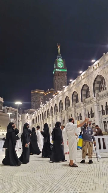 Makkah Great Mosque Clock Tower at Night
