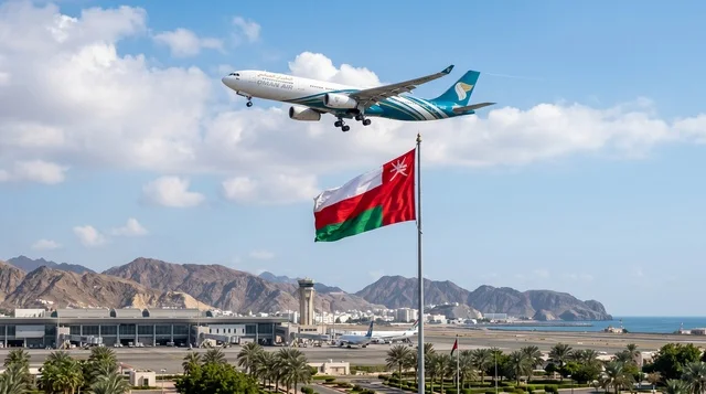 طائرة طيران عمان تحلق فوق مطار مسقط الدولي