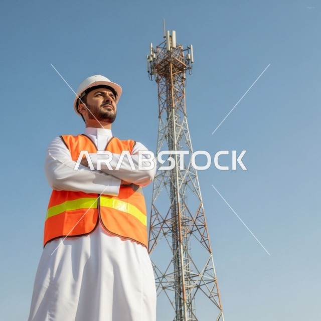 مهندس اتصالات سعودي أمام برج شبكة حديث