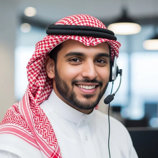 Saudi Customer Service Employee with Headset in Office