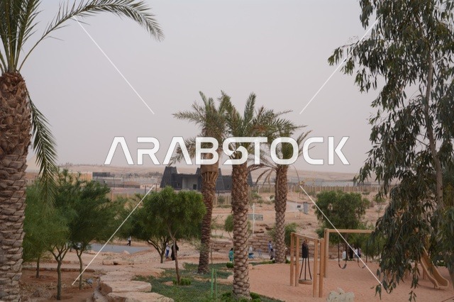 حديقة بنبان الرياض منطقة ألعاب وأشجار النخيل الطبيعية