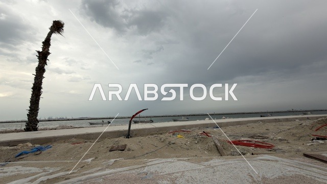 Construction at Ship Corniche Dammam under Cloudy Sky