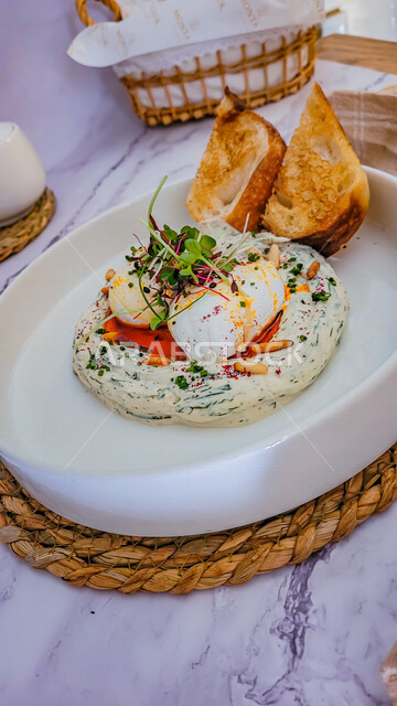 Picture of a plate of delicious and healthy breakfast, Arabic breakfast, delicious food recipes and dishes, healthy food, Ramadan suhoor, useful and healthy dish, healthy food, delicious breakfast