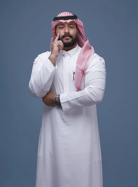 Saudi Man in Traditional Thobe and Shemagh Studio Portrait