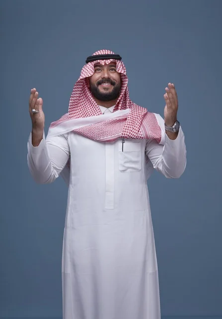 Saudi Man in Traditional Thobe and Shemagh in Studio