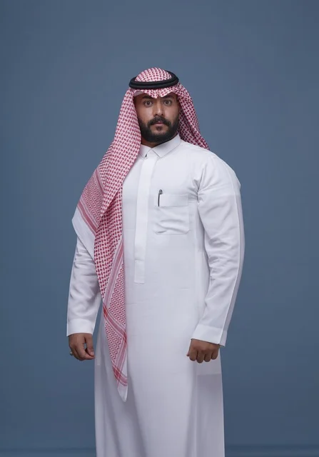Saudi Man in Traditional Thobe and Shemagh Studio Portrait