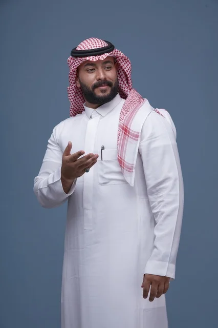Saudi Man in Traditional Thobe in Studio Portrait