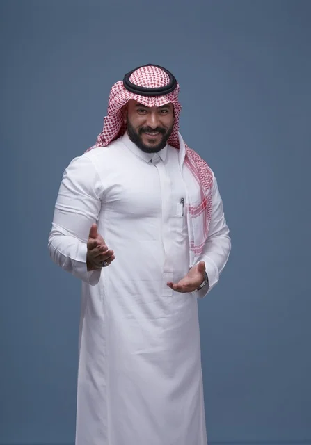 Saudi Man in Traditional Thobe and Shemagh Studio