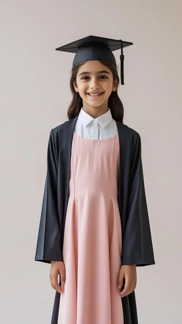 Saudi Girl in Graduation Gown and Mortarboard Portrait