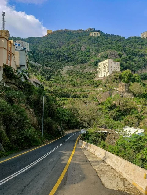 Fayfa Mountains Jazan Road and Hillside Houses Landscape
