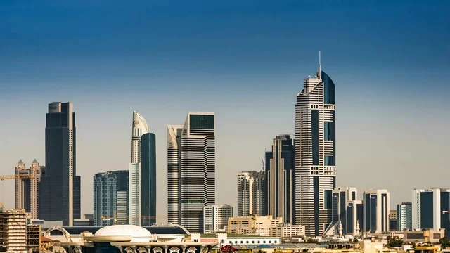 Dubai City Skyscrapers and Skyline Under Clear Blue Sky