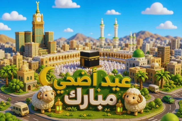 Eid Adha Mubarak Makkah 3D Illustration