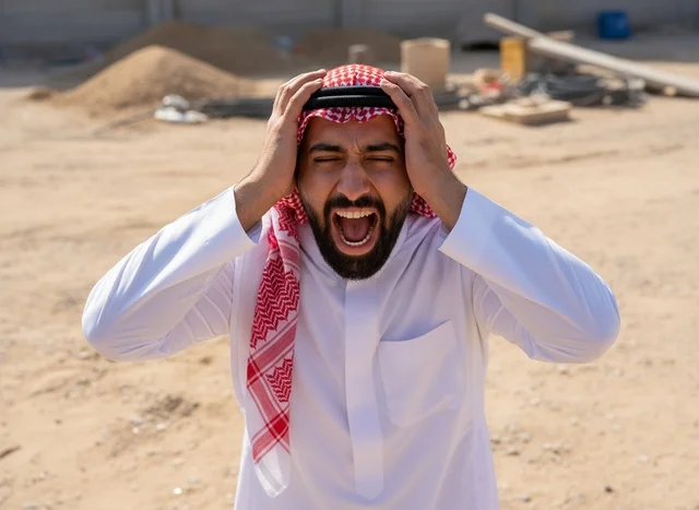 Stressed Saudi Man Shouting on Construction Site