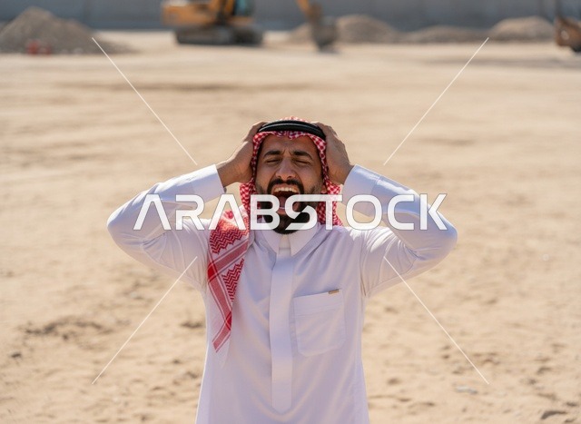 رجل سعودي غاضب يصرخ في موقع بناء