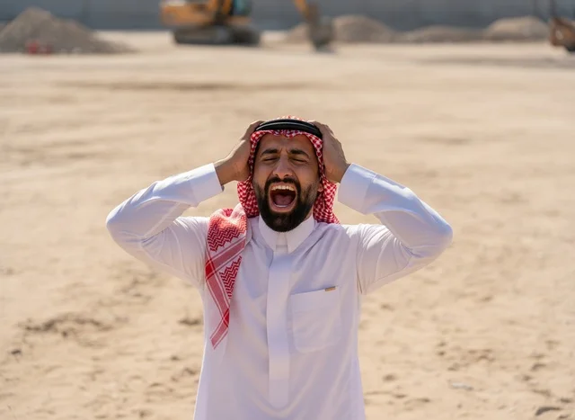 Frustrated Saudi Man Shouting at Construction Site