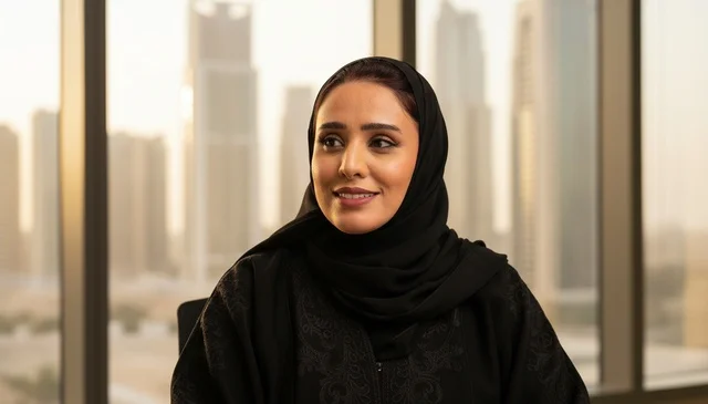 Khaleeji Business Woman in Abaya with City Skyline