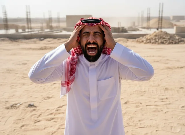 Saudi Man Screaming at Construction Site Desert
