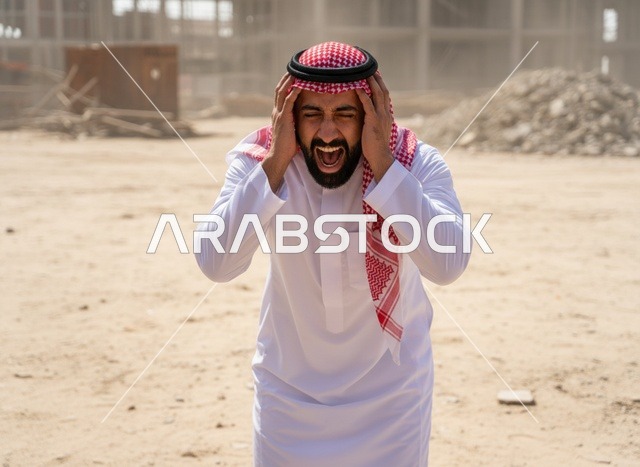 رجل سعودي غاضب يصرخ في موقع بناء