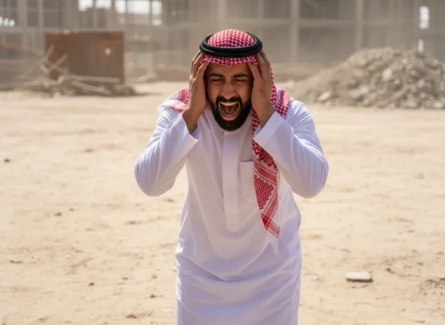 رجل سعودي غاضب يصرخ في موقع بناء