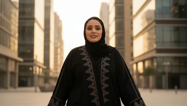 Saudi Woman in Abaya at Modern Business District