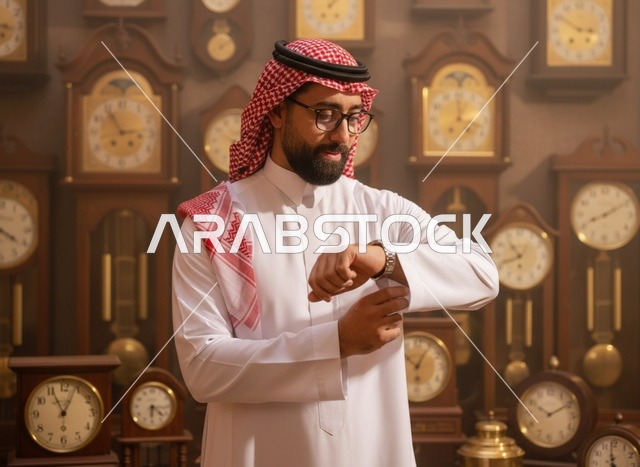 رجل سعودي مع ساعات قديمة يضبط ساعة يده