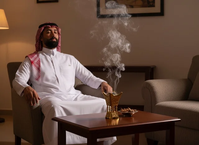 رجل سعودي بالزي التقليدي مع مبخرة عربية