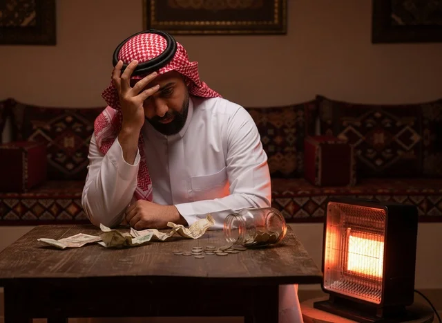 رجل سعودي باللباس التقليدي يعاني من ضائقة مالية