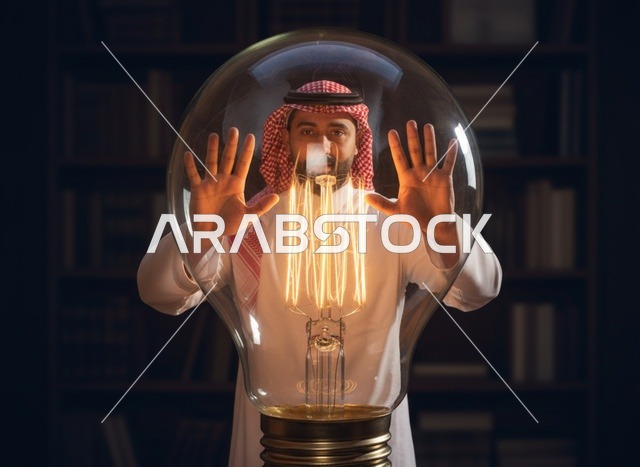 Saudi Man with Glowing Light Bulb Concept