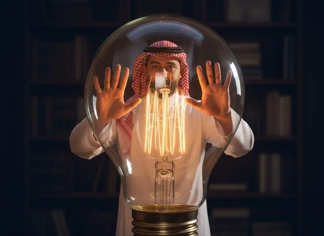 Saudi Man with Glowing Light Bulb Concept