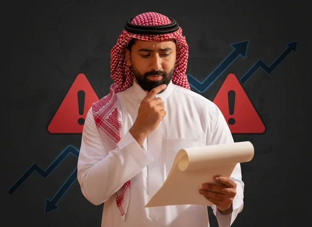 Saudi Man Analyzing Financial Loss and Market Decline