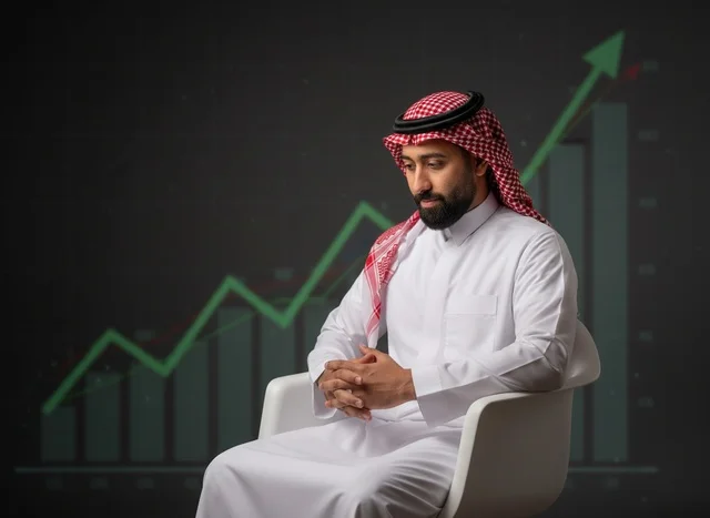 رجل أعمال سعودي مع رسم بياني للنمو المالي