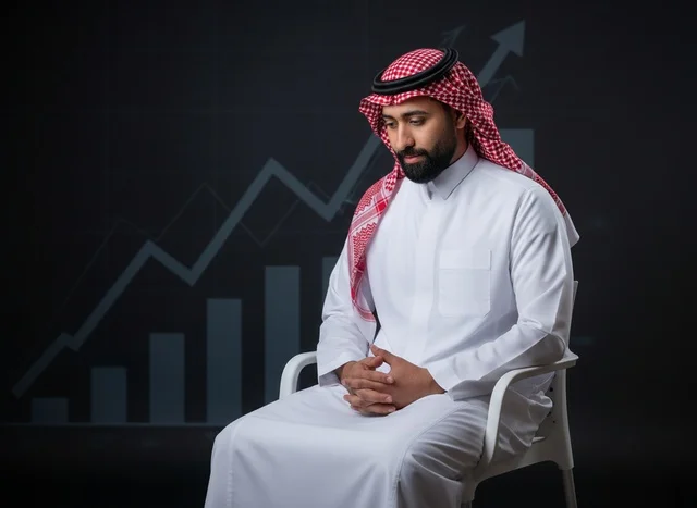 رجل أعمال سعودي أمام خلفية رسوم بيانية مالية رجل أعمال سعودي أمام خلفية رسوم بيانية مالية